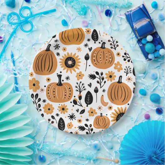 Assiettes En Carton Motif Orange Citrouille Thanksgiving Dîner (Fête)