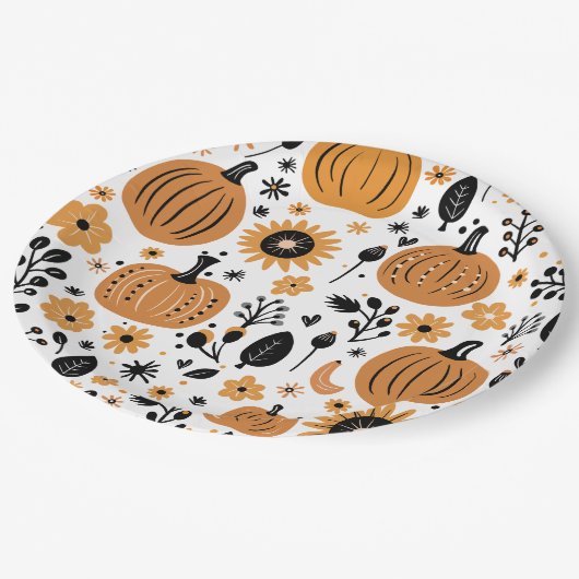 Assiettes En Carton Motif Orange Citrouille Thanksgiving Dîner (Angle)