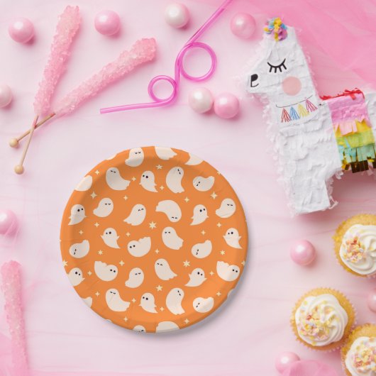 Assiettes En Carton Motif Orange Ghost Doodle (Fête)