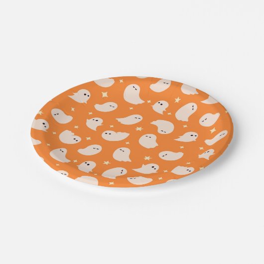 Assiettes En Carton Motif Orange Ghost Doodle (Angle)