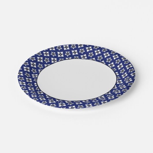 Assiettes En Carton Motif Oriental Indigo White Katazome Fleurs (Angle)