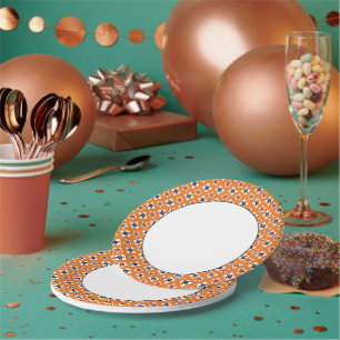 Assiettes En Carton Motif Oriental Orange Blanc Rouge Katazome Fleurs