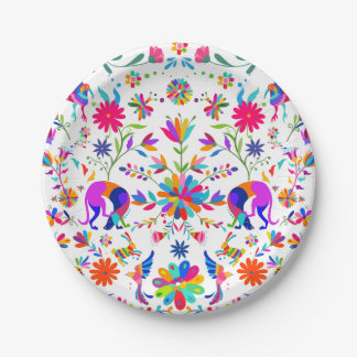 Assiettes En Carton Motif Otomi Weimaraners, Lapins, Insectes & Oiseau