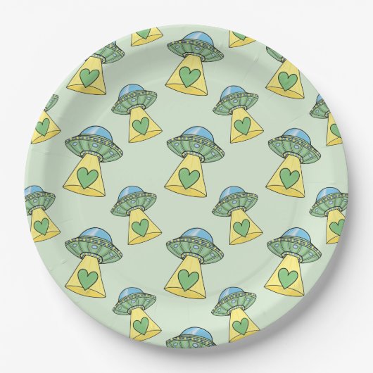 Assiettes En Carton Motif OVNI vert (Devant)