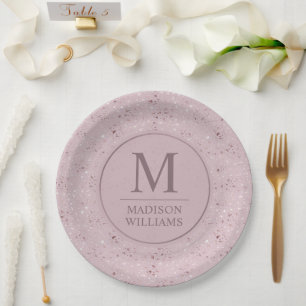 Assiettes En Carton Motif Pailleté Rose Pâle Douceur Personnalisé Or