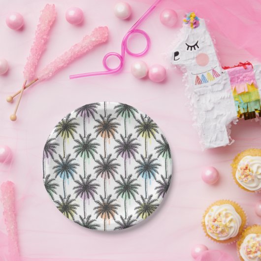 Assiettes En Carton Motif Paint Drop Palm Tree (Fête)