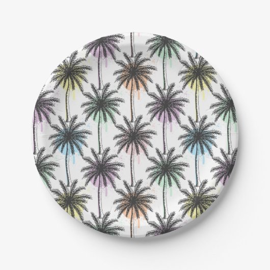 Assiettes En Carton Motif Paint Drop Palm Tree (Devant)