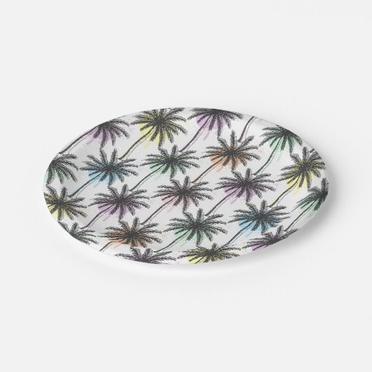 Assiettes En Carton Motif Paint Drop Palm Tree (Angle)