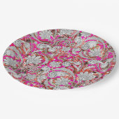 Assiettes En Carton Motif paisley blanc rose (Angle)