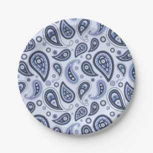 Assiettes En Carton Motif Paisley Bleu