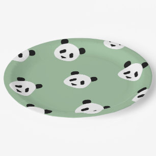 Assiettes En Carton Motif Panda Minimaliste - Vert Sage