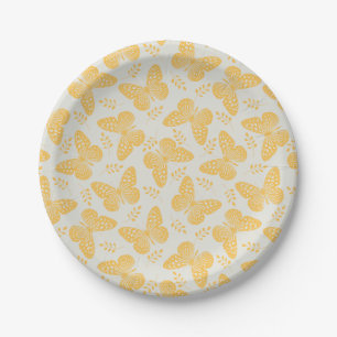 Assiettes En Carton Motif papillon jaune sur arrière - plan gris