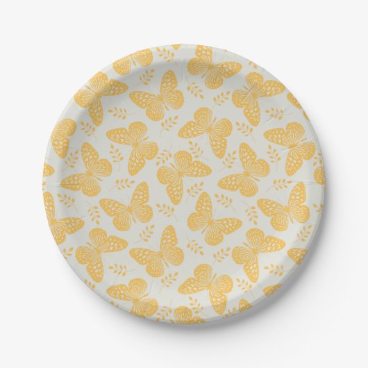 Assiettes En Carton Motif papillon jaune sur arrière - plan gris (Devant)