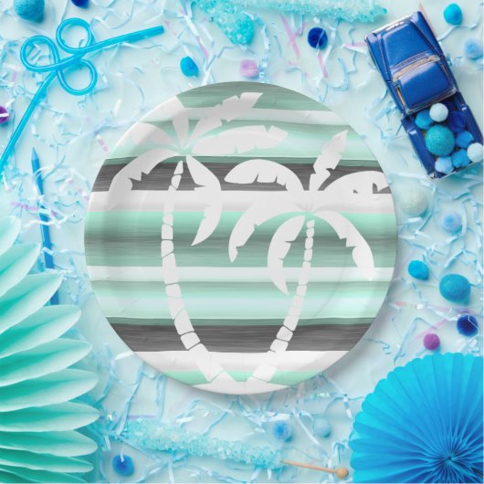 Assiettes En Carton Motif Pastel Mint Green Grey (Fête)