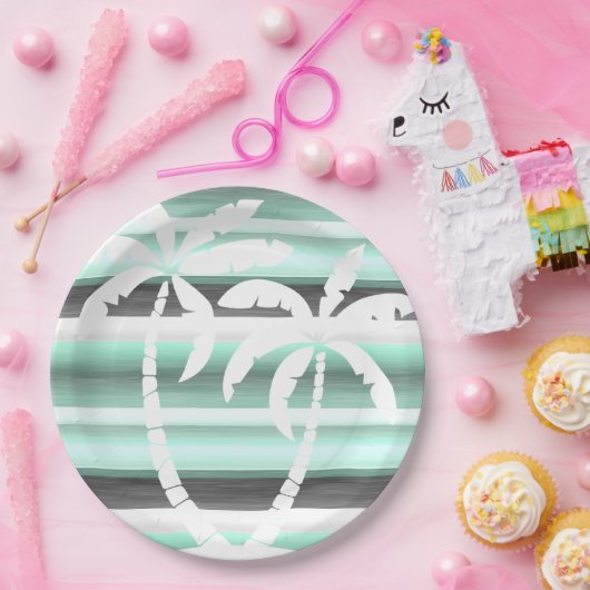 Assiettes En Carton Motif Pastel Mint Green Grey (Fête)