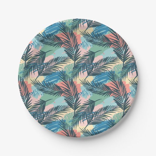 Assiettes En Carton Motif Pastel Tropical Leaf (Devant)