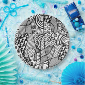 Assiettes En Carton Motif Patchwork Noir & Blanc 02 (Fête)