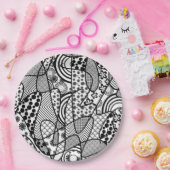 Assiettes En Carton Motif Patchwork Noir & Blanc 02 (Fête)