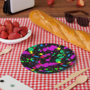 Assiettes En Carton Motif personnalisé d'éclaboussure de peinture néon