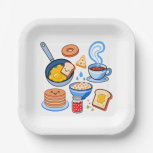 Assiettes En Carton Motif petit-déjeuner mignon – Nourriture kawaii sa
