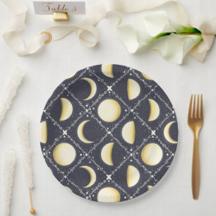 Assiettes En Carton Motif Phases de lune céleste