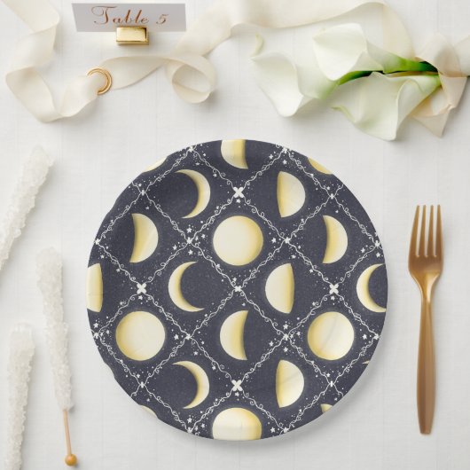 Assiettes En Carton Motif Phases de lune céleste (Mariage)