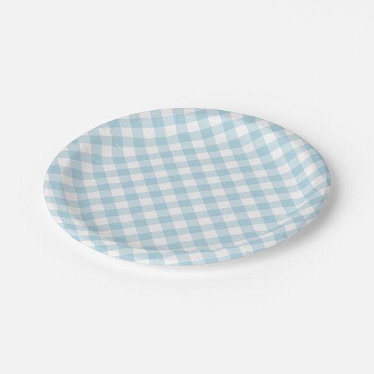 Assiettes En Carton Motif Plaid En vichy bleu clair (Angle)