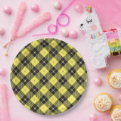 Assiettes En Carton Motif plaid tendance noir Jaune (Fête)