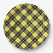 Assiettes En Carton Motif plaid tendance noir Jaune (Devant)