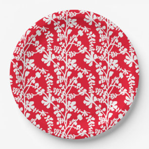 Assiettes En Carton Motif Plante répétitif rouge et blanc