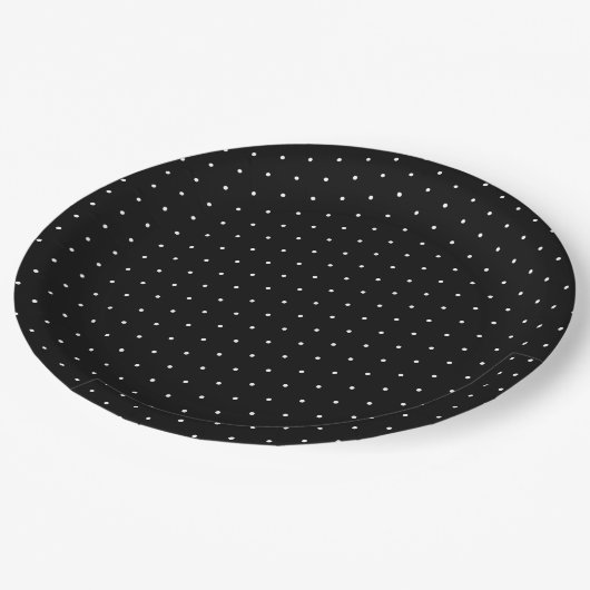 Assiettes En Carton Motif Pois minuscule noir et blanc Preppy (Angle)