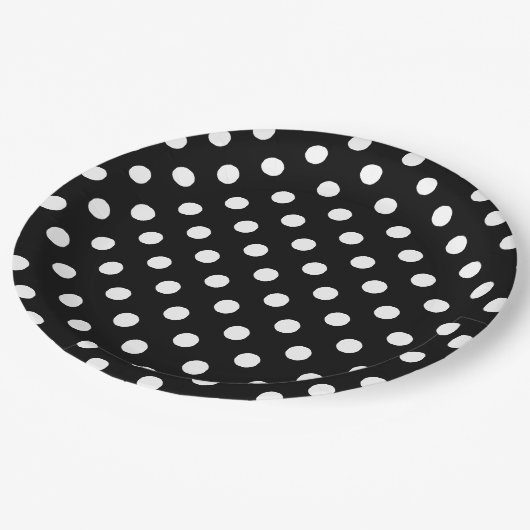 Assiettes En Carton Motif Pois noir blanc (Angle)