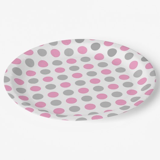 Assiettes En Carton Motif pois rose et gris (Angle)