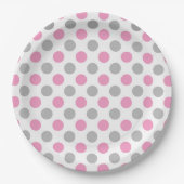 Assiettes En Carton Motif pois rose et gris (Devant)