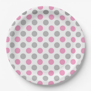 Assiettes En Carton Motif pois rose et gris