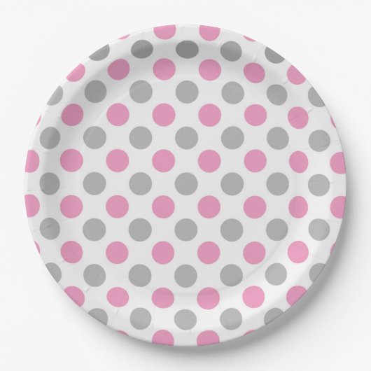 Assiettes En Carton Motif pois rose et gris (Devant)