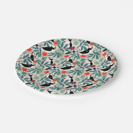 Assiettes En Carton Motif Puffin Beige Chaud (Angle)