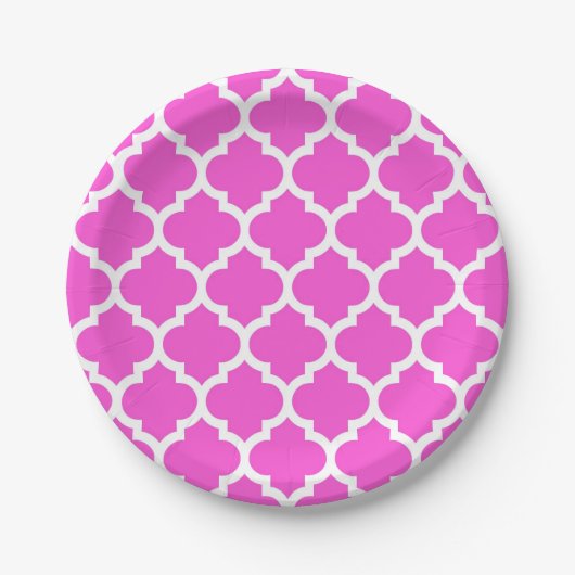 Assiettes En Carton Motif Quatrefoil Marocain Rose chaud #5 (Devant)