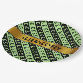 Assiettes En Carton Motif rayé noir et vert (£) (Angle)