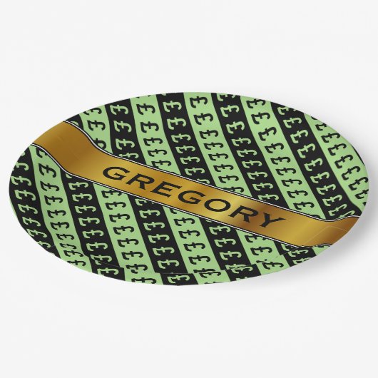 Assiettes En Carton Motif rayé noir et vert (£) (Angle)