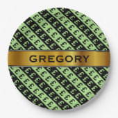 Assiettes En Carton Motif rayé noir et vert (£) (Devant)