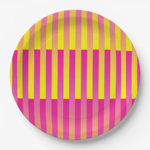 Assiettes En Carton Motif rayé rose jaune orange