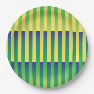 Assiettes En Carton Motif rayé vert jaune bleu