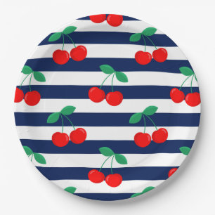 Assiettes En Carton Motif Rayure Cerise – Cadeau & Décoration de Fruit