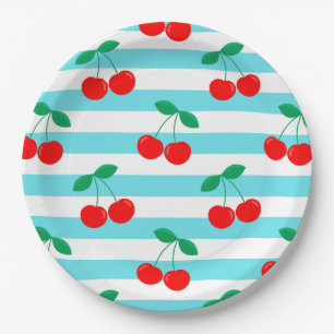 Assiettes En Carton Motif Rayure Cerise – Cadeau & Décoration de Fruit
