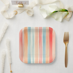 Assiettes En Carton Motif rayure coloré aquarelle lumineux