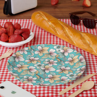 Assiettes En Carton Motif répétitif sur le thème des fleurs