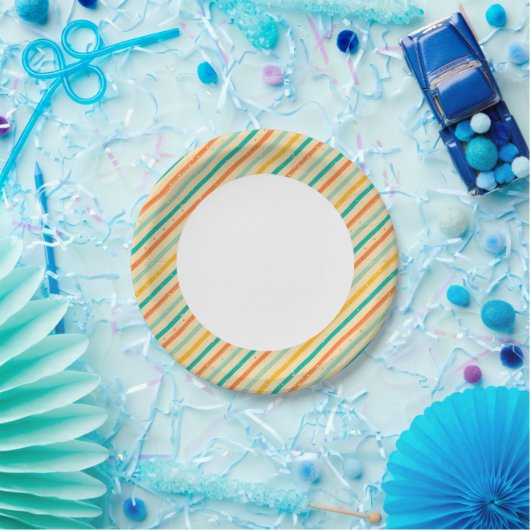 Assiettes En Carton motif rétro à rayures (Fête)