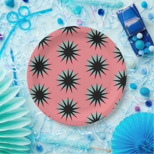 Assiettes En Carton Motif rétro atomique Sunburst (Fête)