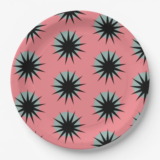 Assiettes En Carton Motif rétro atomique Sunburst (Devant)